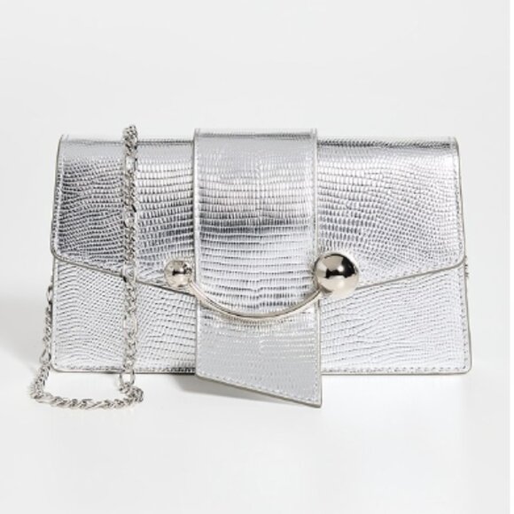Strathberry Crescent On A Chain Silver Lizard Embossed Leather Crossbody NWOT - Picture 2 of 10